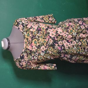 Floral Navy Pink Yellow Green Maxi T-Shirt Dress